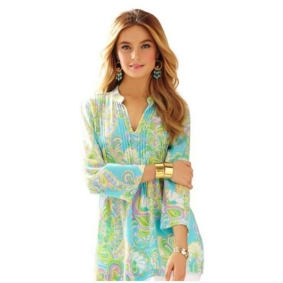 Lilly Pulitzer Tops - NWT Lilly Pulitzer Double Trouble Shorely Blue Sarabeth 100% Silk Blouse Size M